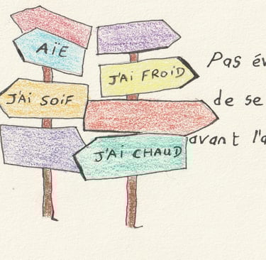 Dessin d'un bébé qui essaie de comprendre tout se qui se passe en lui et autour de  lui