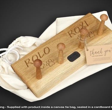 oak engraved customised wall hooks
