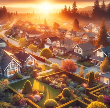 a neighborhood with a lot of houses and trees