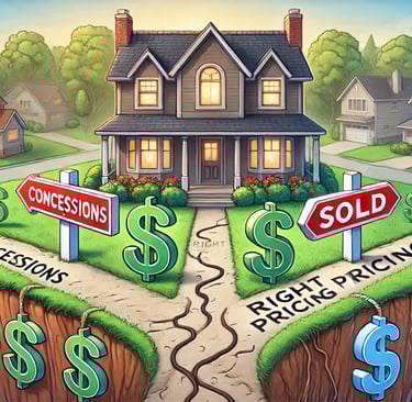 a house with a lot of money and signs