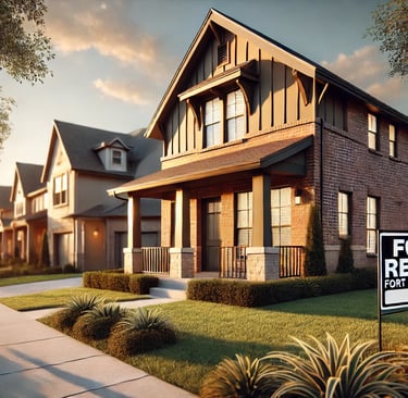 a house with a for rent sign in front of a house