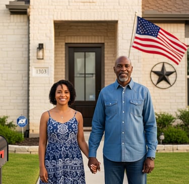 a man and woman holding hands and holding a flag