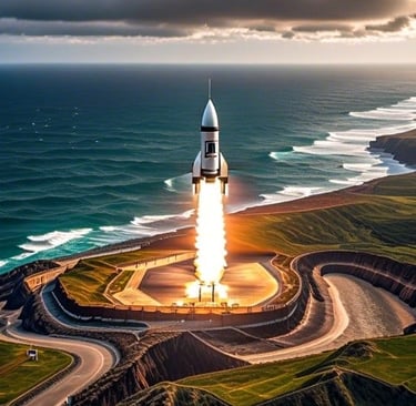 a rocket rocket ship launching into the sky