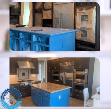 Newly blue painted kitchen island