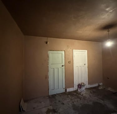 Walls skimmed ready for new door architrives  and skirting boards to be fitted.
