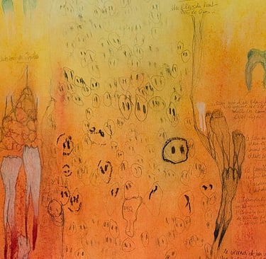 karine-nguyen-van-tham-dessin médiumnique, détail, la rivière aux ancêtres, 45x64