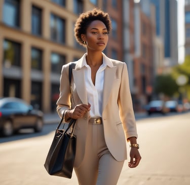 Elegant black quilted handbag and matching wallet on a white marble table with soft, warm lighting and golden accents in the blurred background.