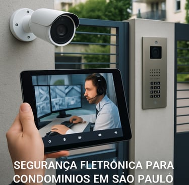 Imagem de portaria remota com câmera e tablet de controle