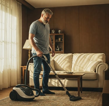 Hombre pasando el aspirador