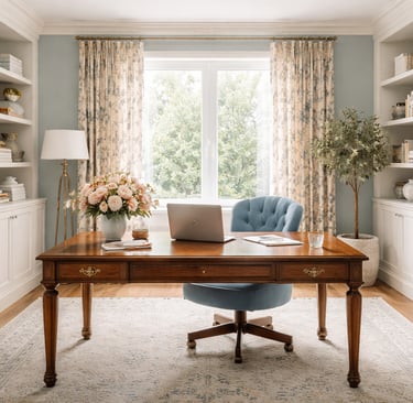 Calm, organized home office designed for focus and clarity