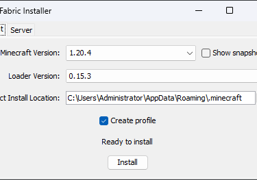 Fabric Installer Menu