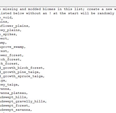 biomespawnpoint.txt file from the Biome Spawn Point mod on Minecraft