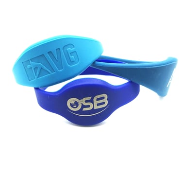 Bracelets bleus RFID en silicone avec logo imprimé et logo gravé pour serrures d'hôtel