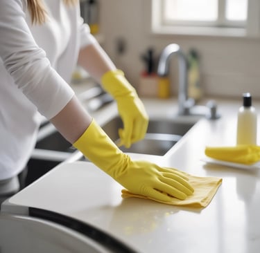 A person wearing a hat and face covering is cleaning the windshield of a red Honda car parked in front of a building with an orange tiled roof and cream-colored doors.