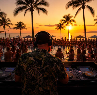 Ibiza DJ At pool party playing house music