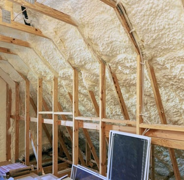 attic walls sprayed with foam