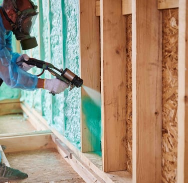blue spray foam inside wall frame
