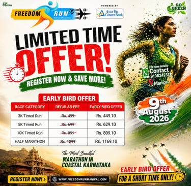 Freedom Run Manipal 2026 Early Bird Registration Fees