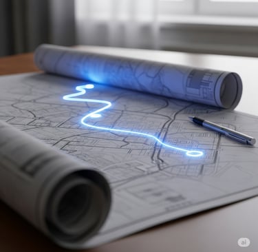 An image of a map with a clear bright pathway