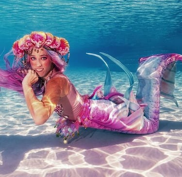 Mermaid Pixi models underwater during Netflix filming MerPeople, King and Queen of the Seas Pageant