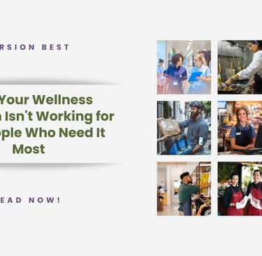 Article graphic about employee wellness programs featuring a collage of diverse essential workers.