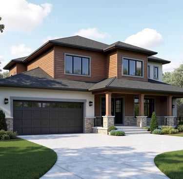 A big house with concrete driveway and walkway