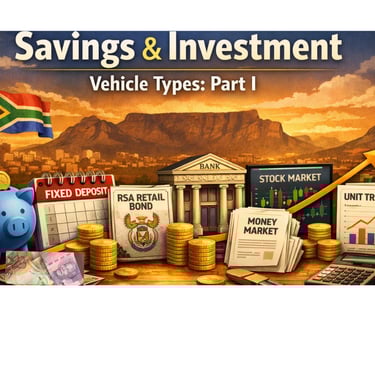 Images showing different forms of investments and savings in South Africa
