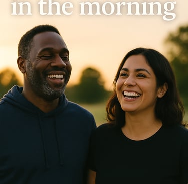 a man and woman smiling and laughing together