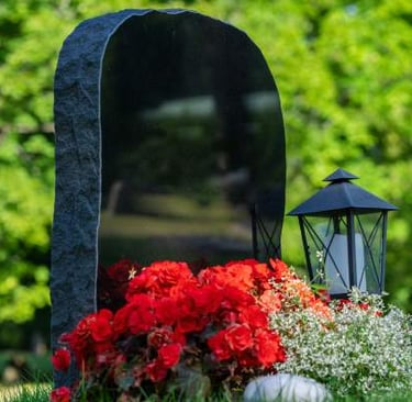 Headstone with fresh flowers