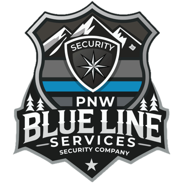 PNW Blue Line Services logo featuring a bold mountain silhouette above a thin blue line, flanked by 