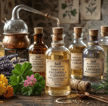 Alambique de cobre tradicional destilando hidrolatos puros por vapor en el taller  S&B El Artesanal