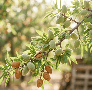 Rama de árbol de Almendras dulces en huerto