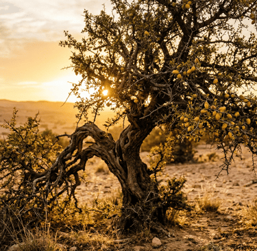 S&B El Artesanal arbol de Argán Marroquí en desierto con frutos con sol atardecer