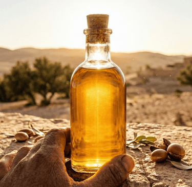 S&B El Artesanal Aceite de Argán Marroquí en una ventana en desierto