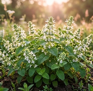 Toronjil blanco en la naturaleza con iluminación del sol