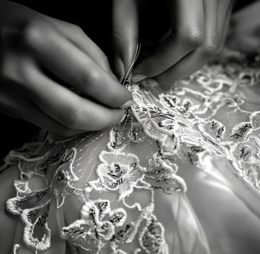 a woman is sewinging a dress with a ring