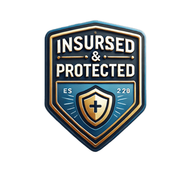 a badge with the words insured and a shield shield
