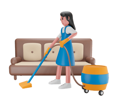 a woman cleaning a couch with a vacuum