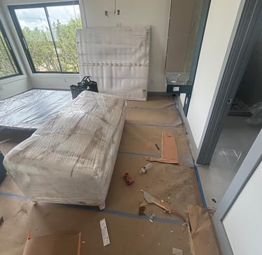post construction job bed with dusty