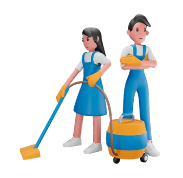a couple of people with a vacuumr and a vacuum