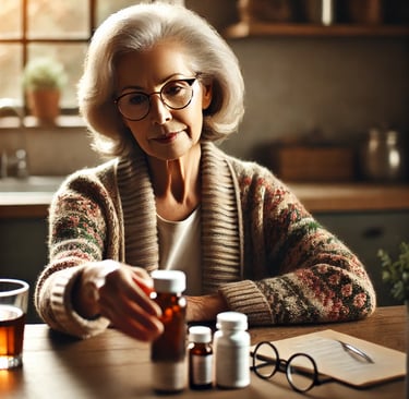 older woman reaching for medication