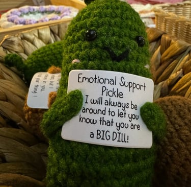 Emotional Support Pickle hand-crocheted by a local vendor