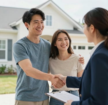 Mortgage advisor helping family with home loan