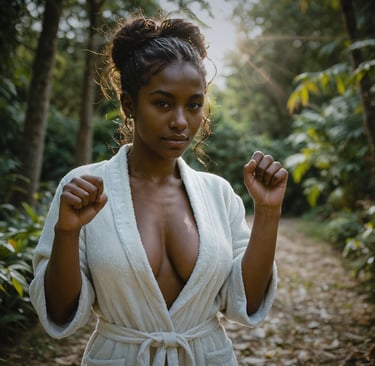 a woman in a robe is posing for a picture