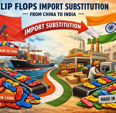 Infographic showing flip flops import substitution from China to manufacturing in India.