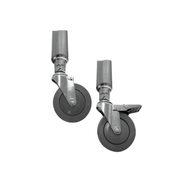 Replacement heavy duty stainless steel swivel castors with locking brakes for kitchen work benches and trolleys.