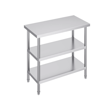 Stainless steel prep table from our light duty range with two solid under shelves for maximum storage.