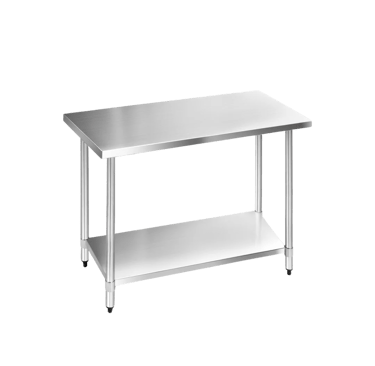 Prosumer grade stainless steel bench with a solid under shelf and adjustable bullet feet.