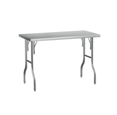 Portable prosumer grade stainless steel table with heavy-duty folding legs for easy transport.