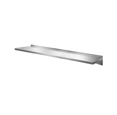 Durable prosumer grade stainless steel wall shelf for professional kitchen storage and organization.